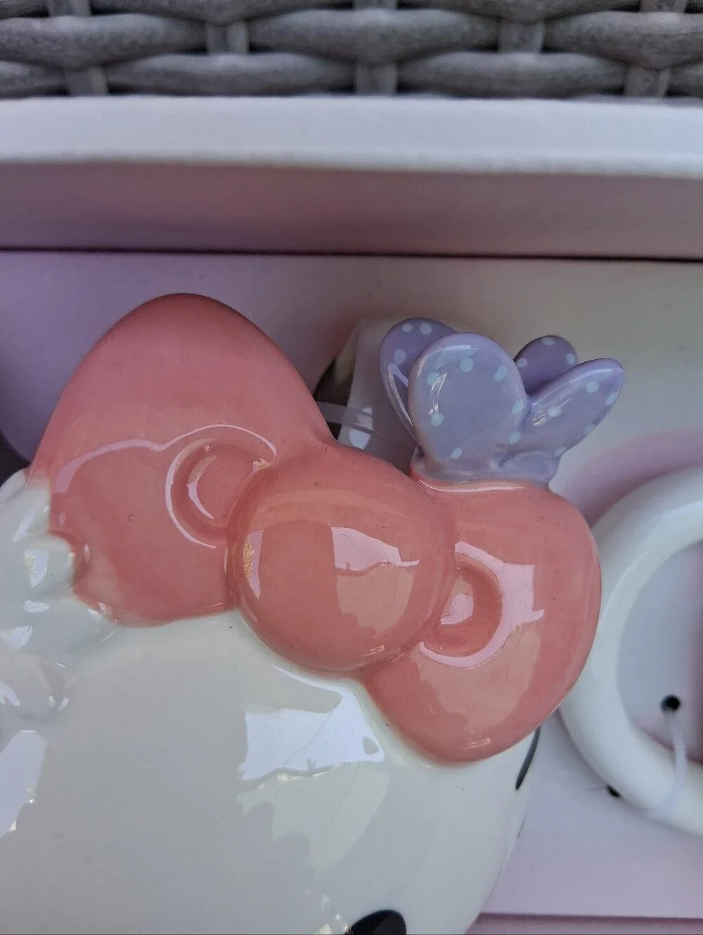 Hello Kitty Ceramic Face Mug Pair with Pink Bows and Purple Accents